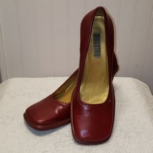 Massimo Red Leather square toe, block heels, 8.5